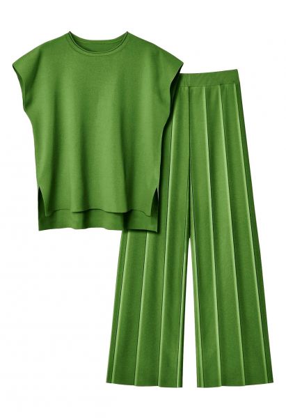 Daily Comfort Sleeveless Top and Straight-Leg Pants Set in Green