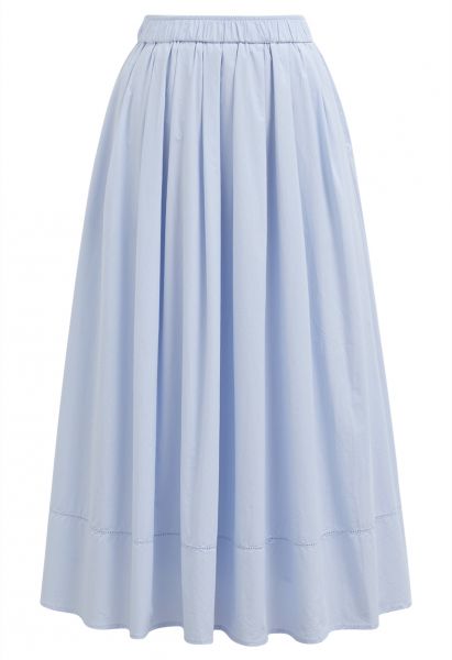 Inseam Pockets Cotton Flare Midi Skirt in Sky Blue