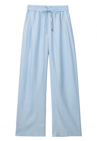 Breezy Cotton Straight-Leg Pants in Blue