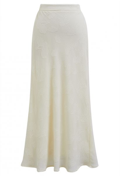 Emboss Floral Texture Maxi Skirt in Cream