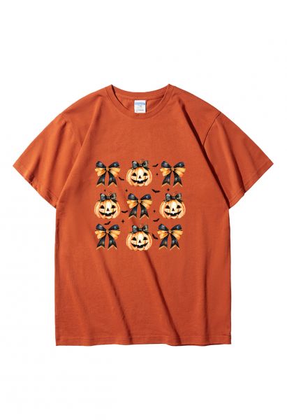 Wickedly Cute Pumpkin Bow Pattern T-Shirt