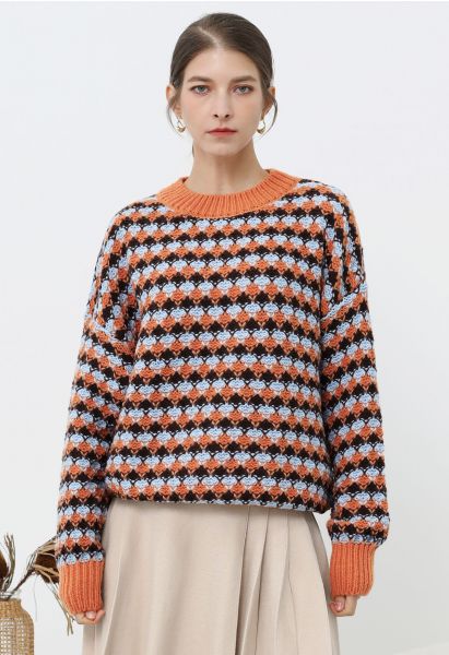 Fall Tones Geometric Pattern Knit Sweater