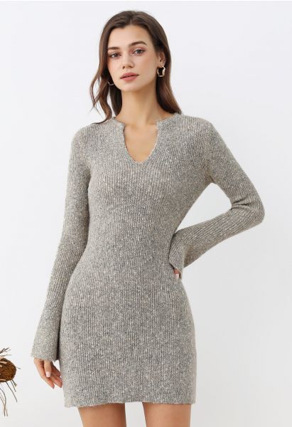 Groovy Notch Neckline Ribbed Knit Dress