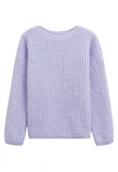 Solid Color Rib Knit Sweater in Lavender