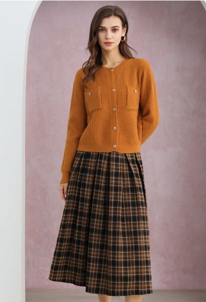 Iconic Aspect Plaid Pattern Pleated Midi Skirt