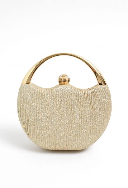 Elegance Round Handle PU Leather Clutch in Champagne