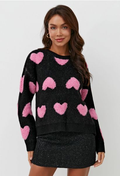 Passionate Love Crew Neck Jacquard Knit Sweater