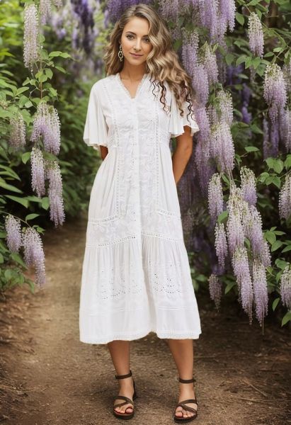 V-Neck Ruffle Trimmed Floral Chiffon Dress in Sage