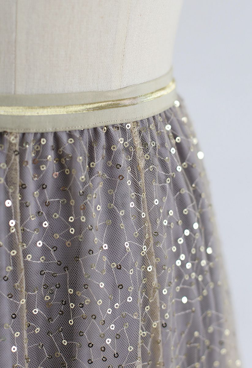 シークイン刺繍メッシュチュールプリーツスカート