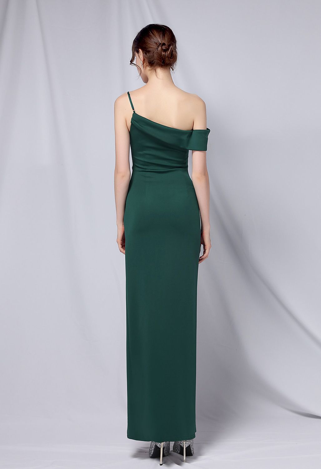 Single Strap Front Slit Gown in Emerald