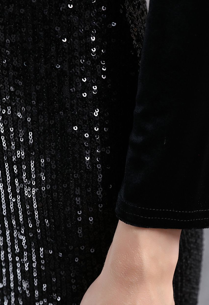 Ombre Sequins Velvet Spliced Gown in Black