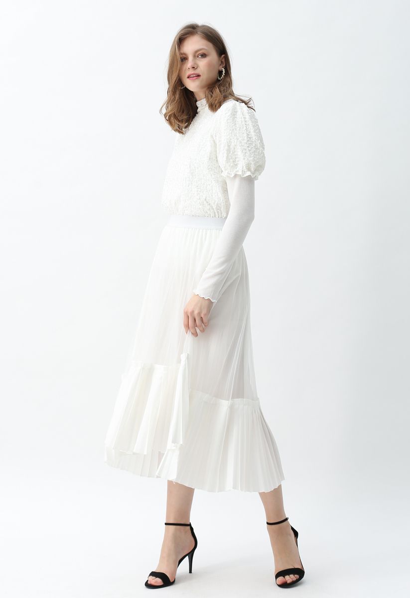 非対称裾プリーツスカート　ホワイト