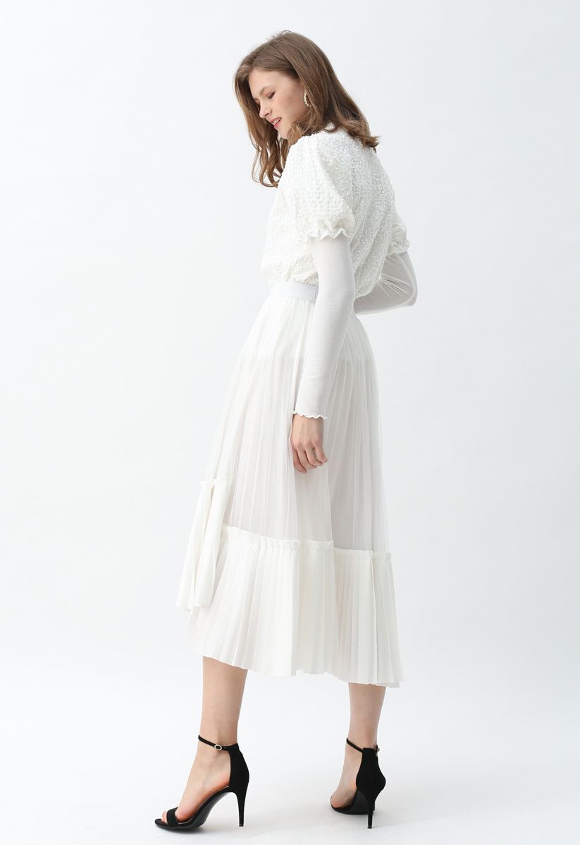 非対称裾プリーツスカート　ホワイト