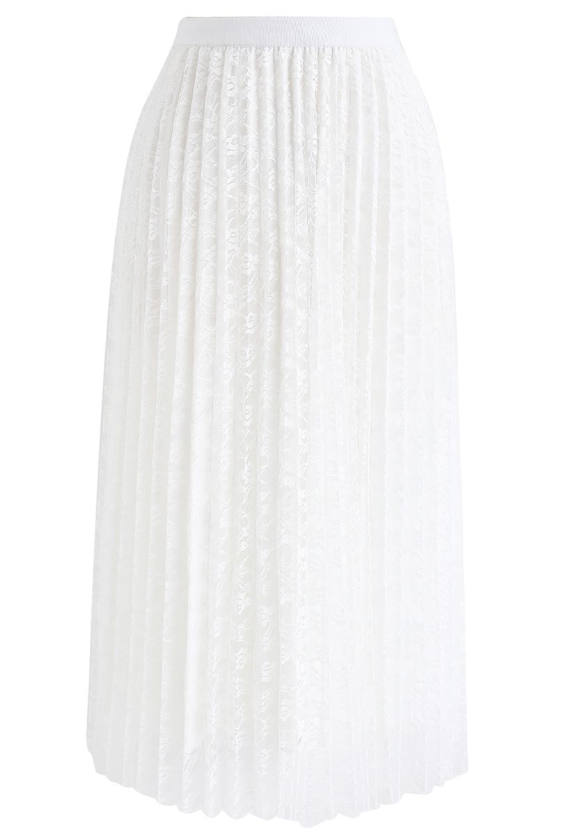 花柄メッシュプリーツスカート　ホワイト