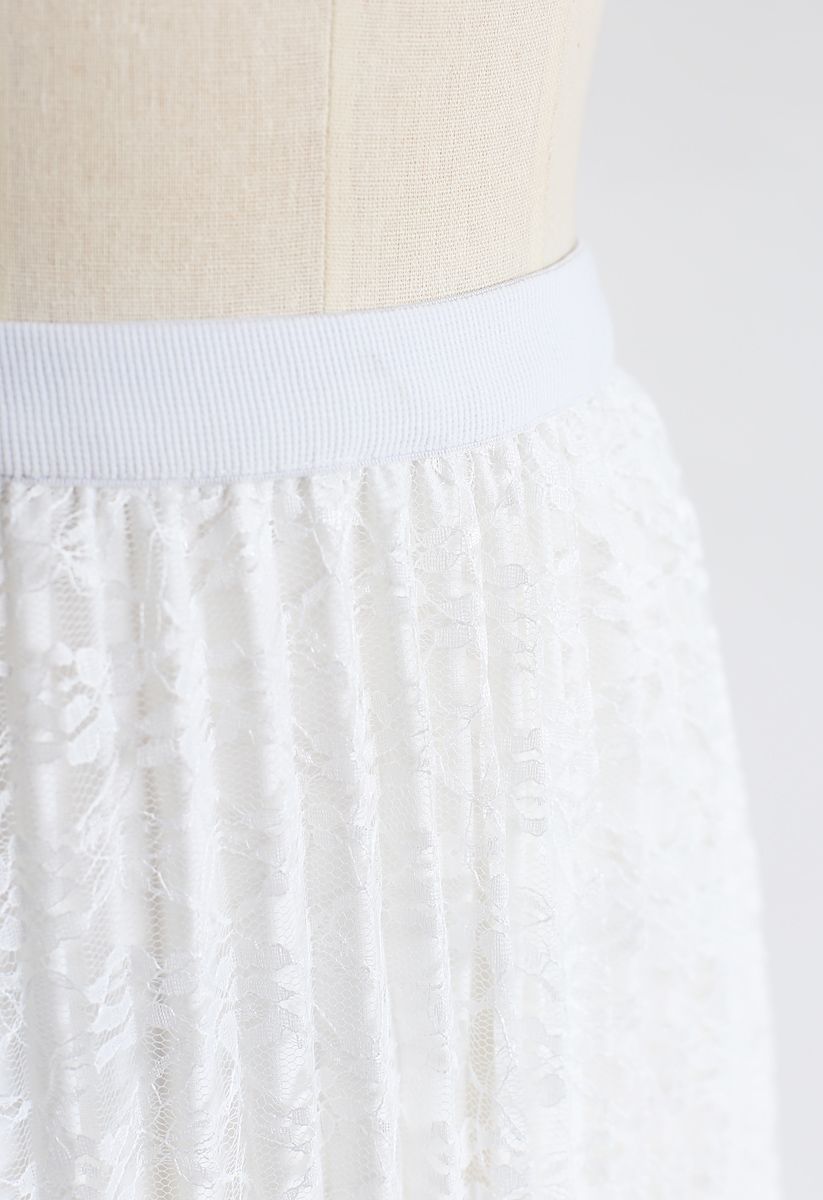 花柄メッシュプリーツスカート　ホワイト