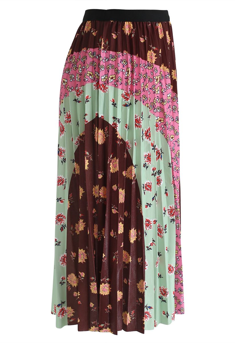 花柄カラープリーツスカート　ブラウン