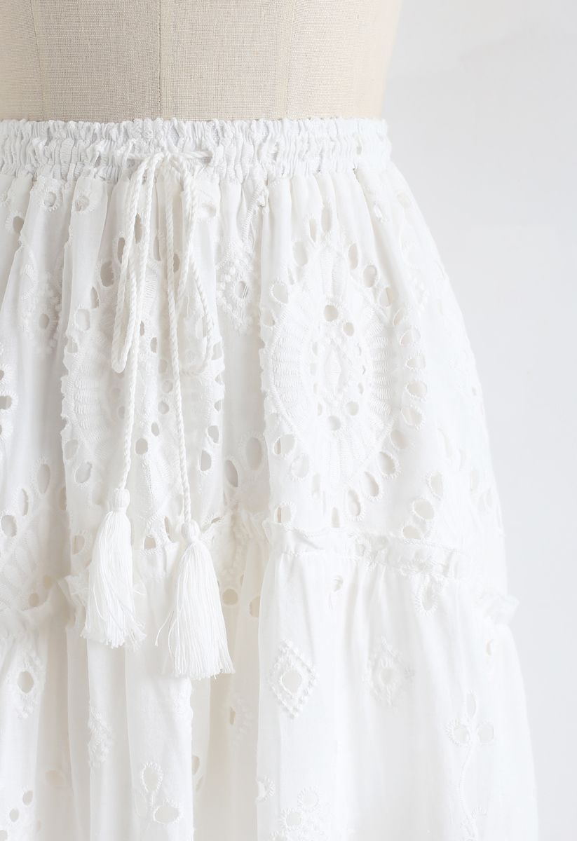 刺繍タッセルスカート　ホワイト