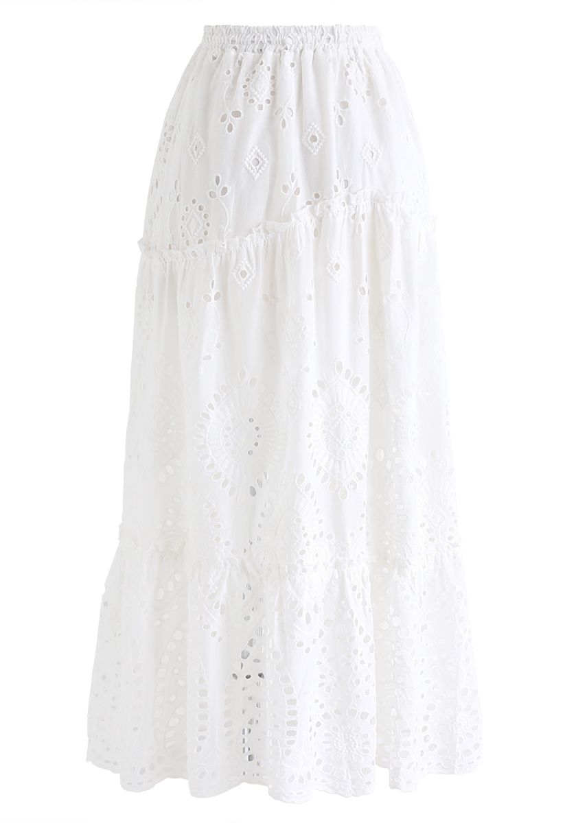 刺繍タッセルスカート　ホワイト