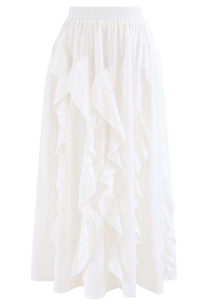 ラッフル Aラインスカート　ホワイト