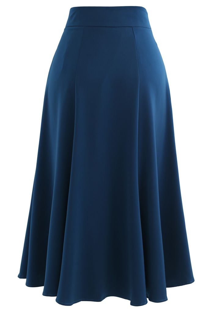 サテンAラインスカート　ブルー