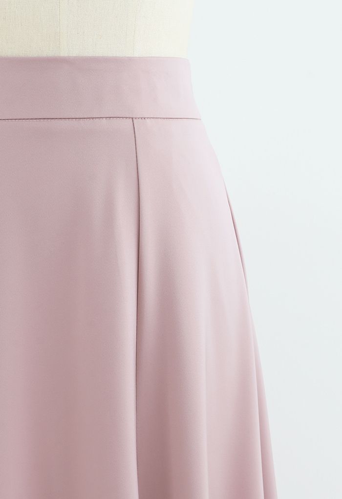 サテンAラインスカート　ピンク