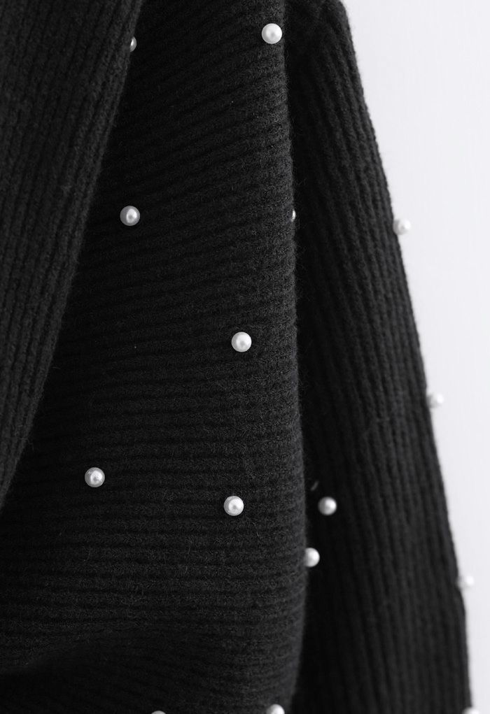 ツイストパール付きセーター　ブラック