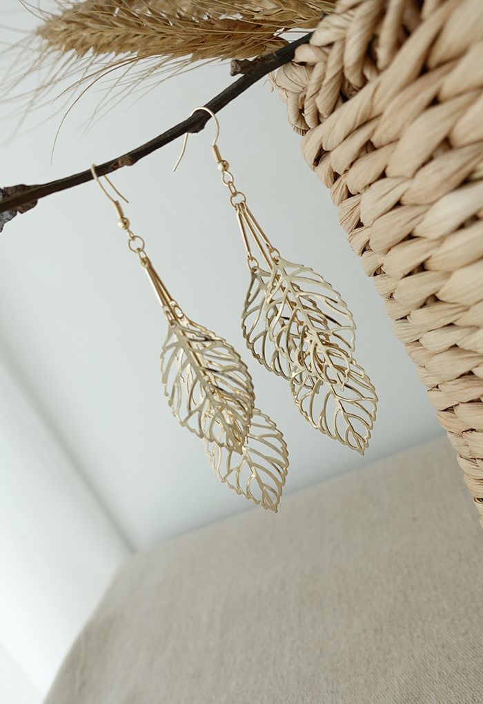 Golden Leaf Branch Drop Earrings
