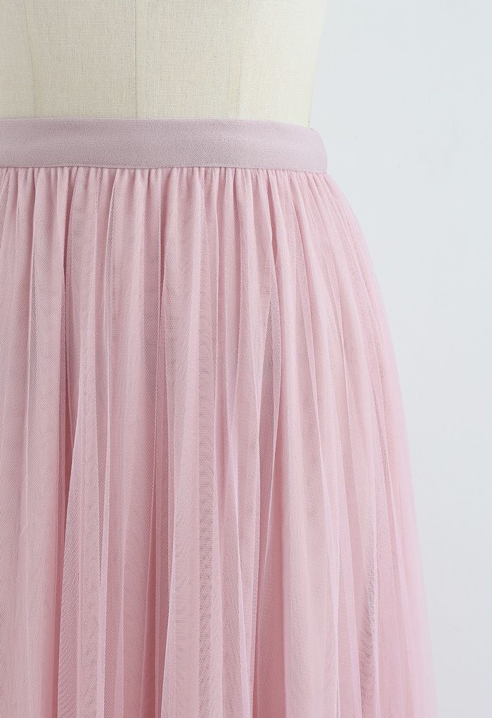 グラデーションダブルレイヤードメッシュスカート　ピンク