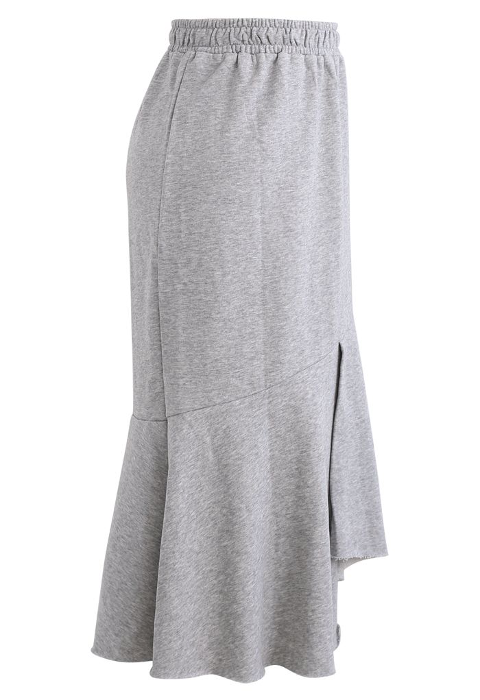 Asymmetric Frilling Sweat Skirt in Grey