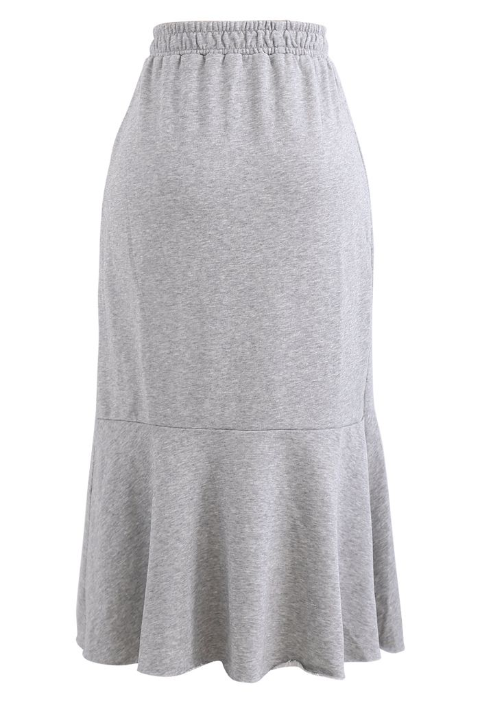 Asymmetric Frilling Sweat Skirt in Grey