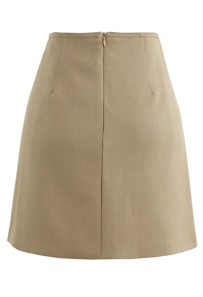 Double Buttons Bud Mini Skirt in Tan