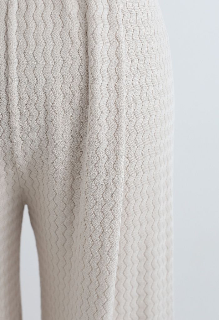 Wavy Textured Knit Pants in Ivory