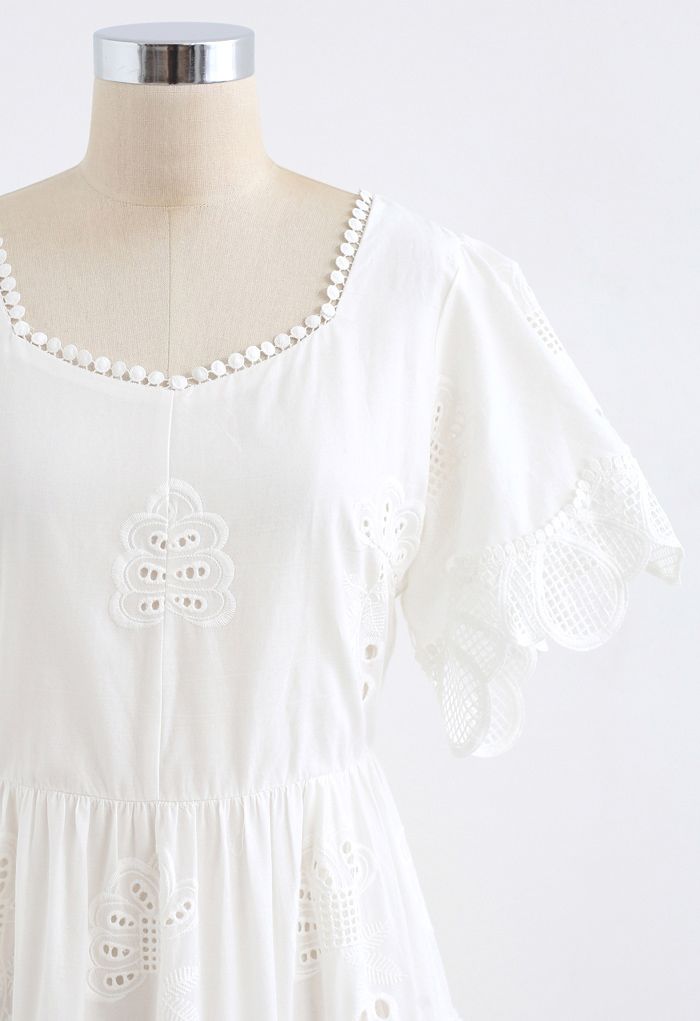 Sweetheart Neck Embroidered Eyelet Cotton Dress