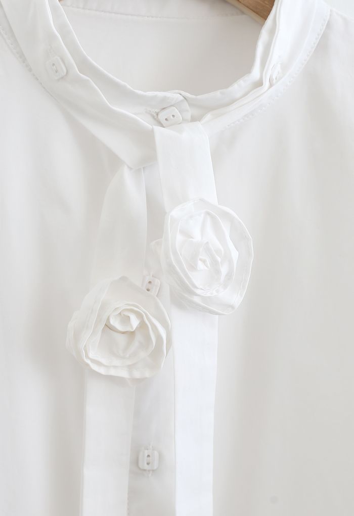 花リボン付きシャツ　ホワイト