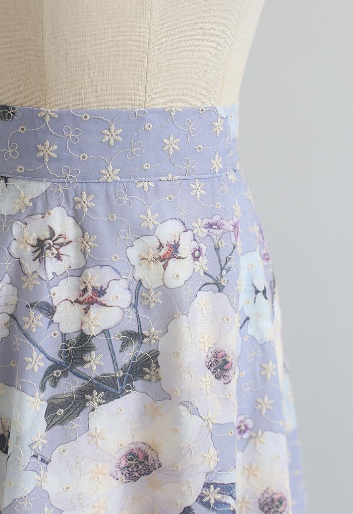 フラワープリントアイレット刺繍スカート
