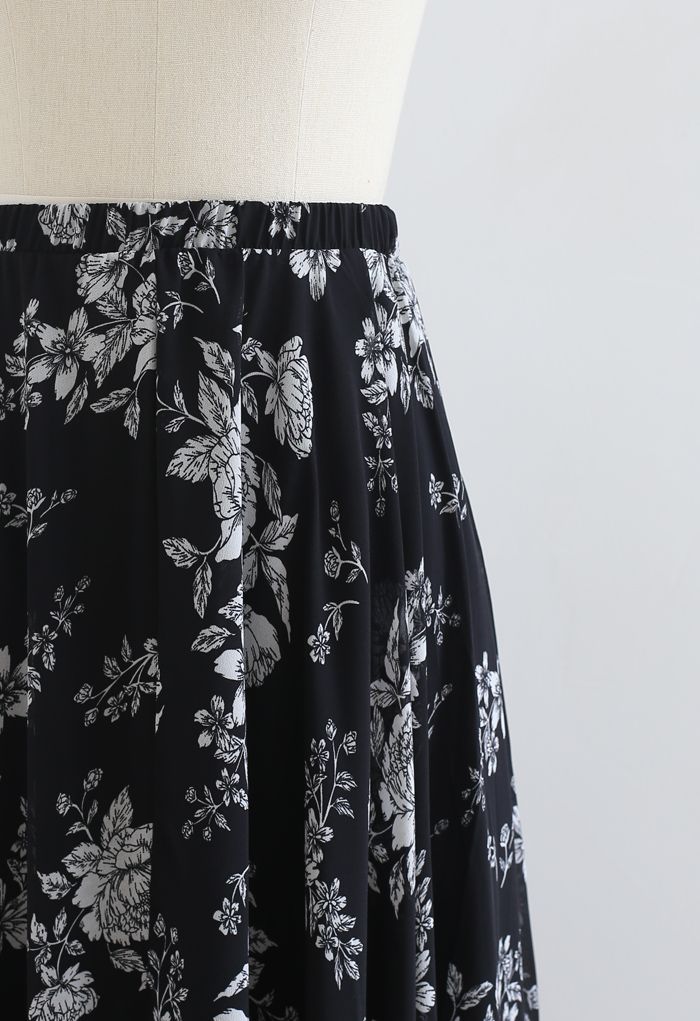 花柄シフォンマキシスカート ブラック