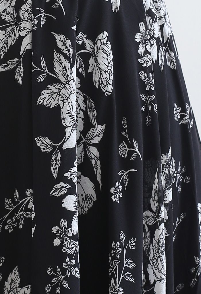 花柄シフォンマキシスカート ブラック