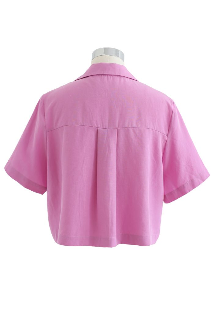 デザインボタンクロップシャツ ピンク