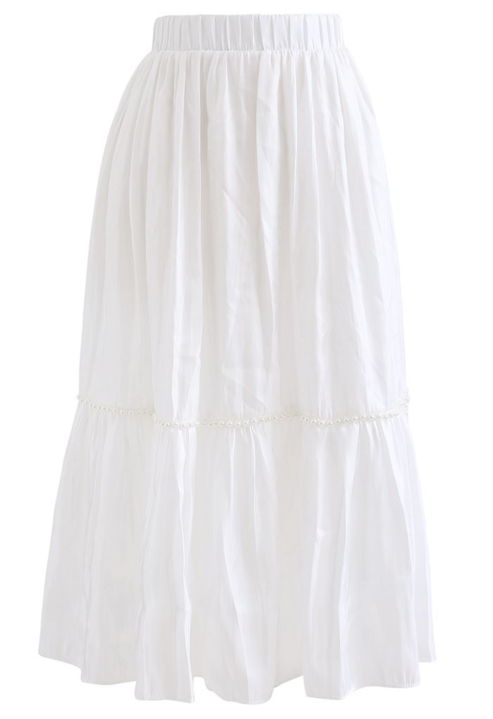 パールデコサテンスカート ホワイト
