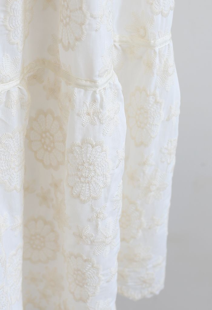 花柄刺繍スカラップスカート アイボリー
