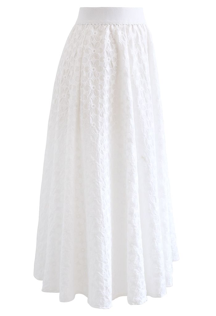 デイジー刺繍スカート ホワイト