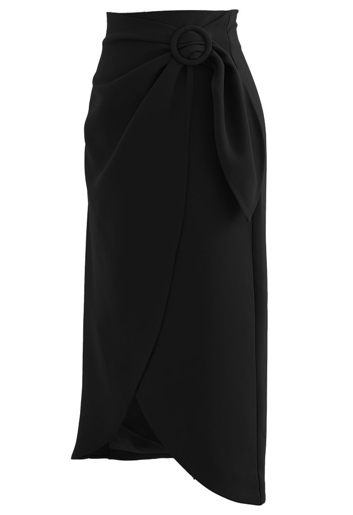 サイトベルトデザインラップ風スカート ブラック