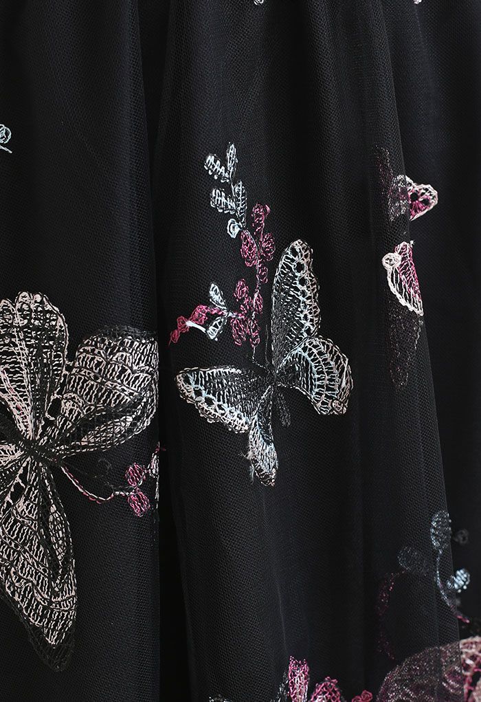 蝶々刺繍レイヤードチュールスカート