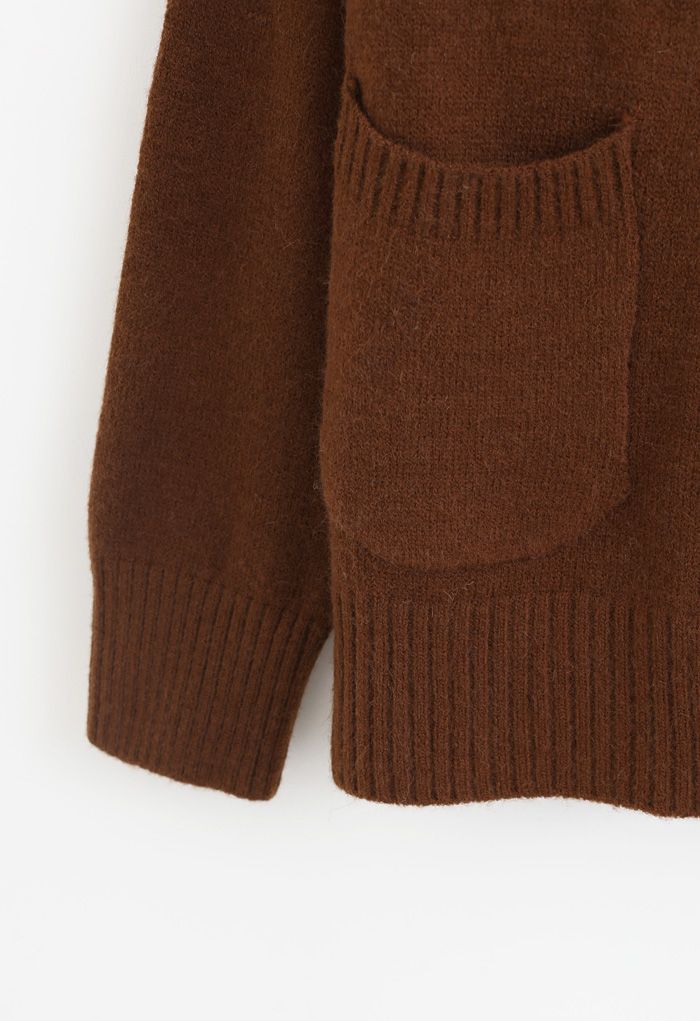 Vネックフラップカラーポケットセーター　ブラウン