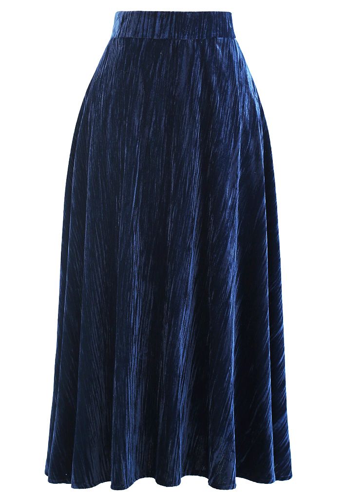 ベルベットフレア裾スカート　ネイビー