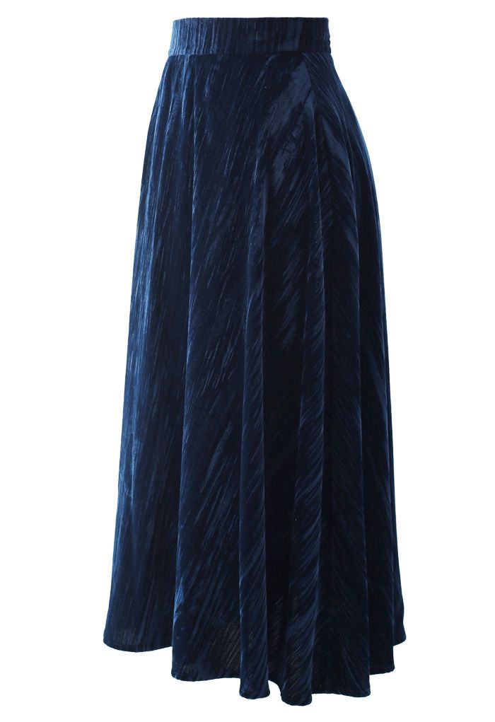 ベルベットフレア裾スカート　ネイビー