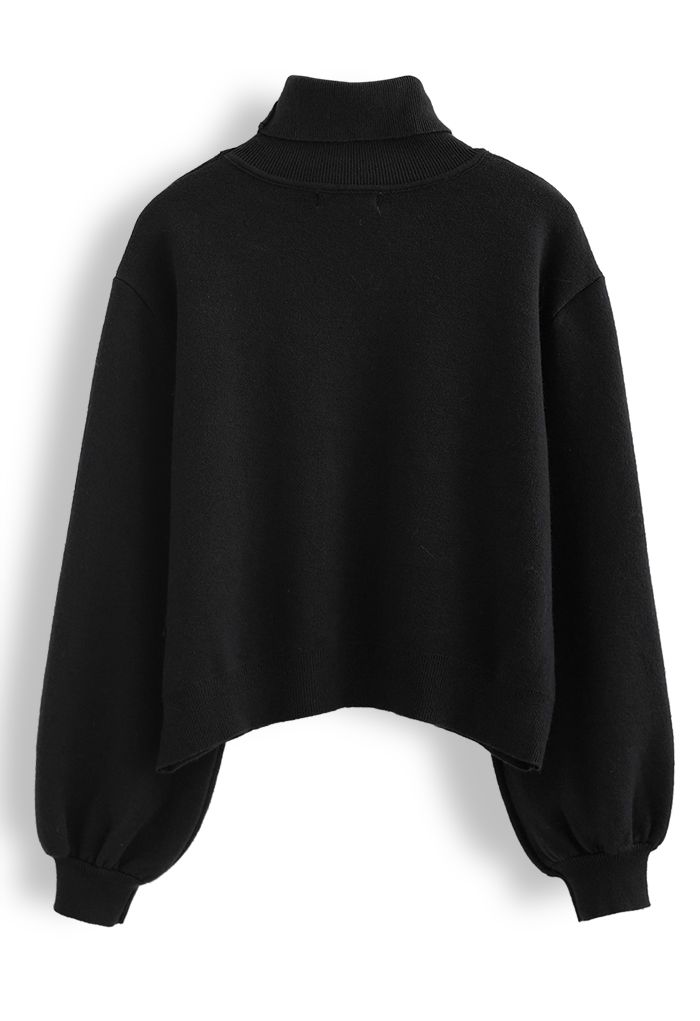 刺繡ハートハイネックセーター　ブラック