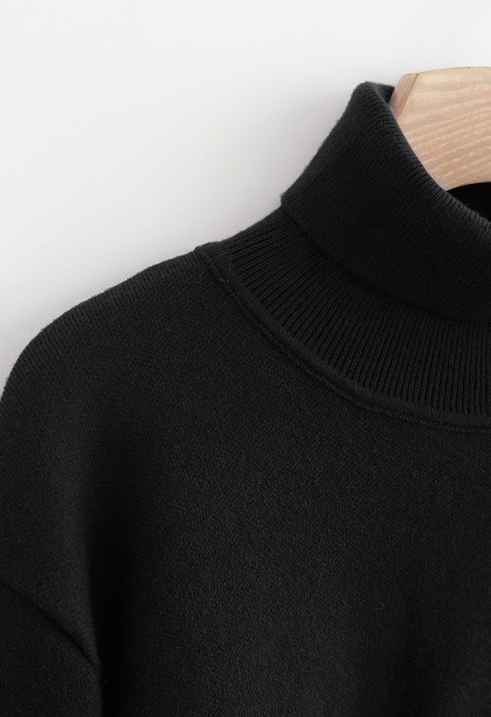 刺繡ハートハイネックセーター　ブラック