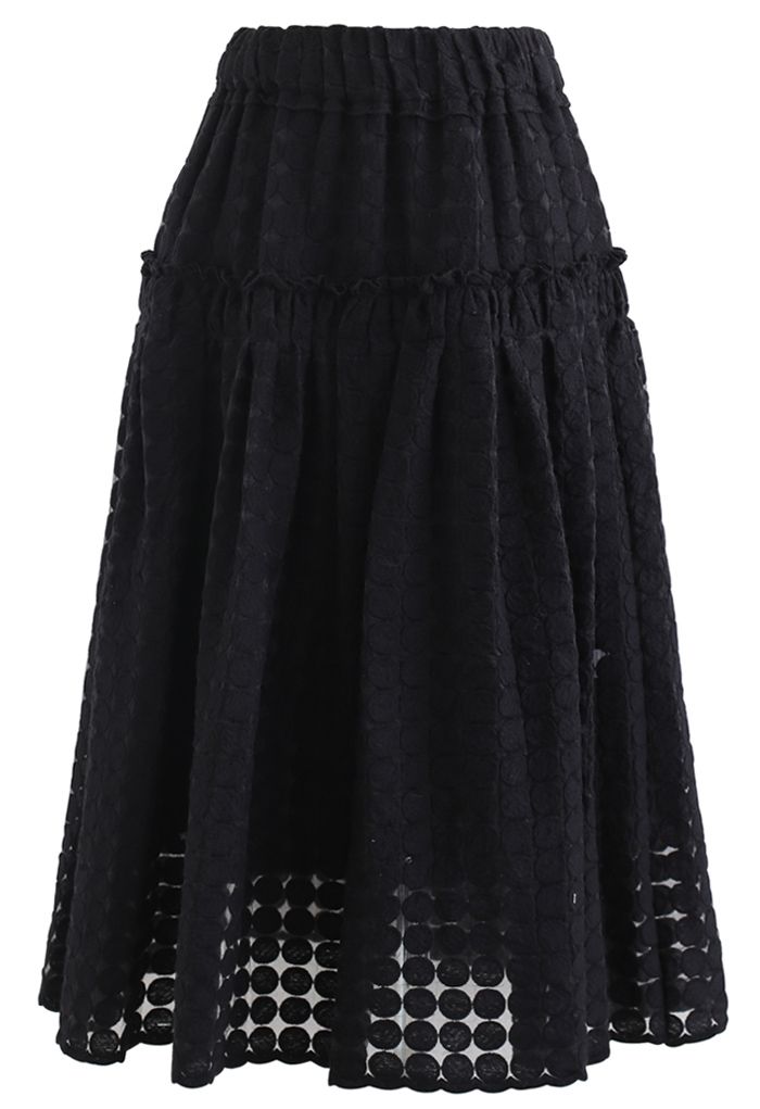 フルサークル刺繡オルガンザスカート　ブラック