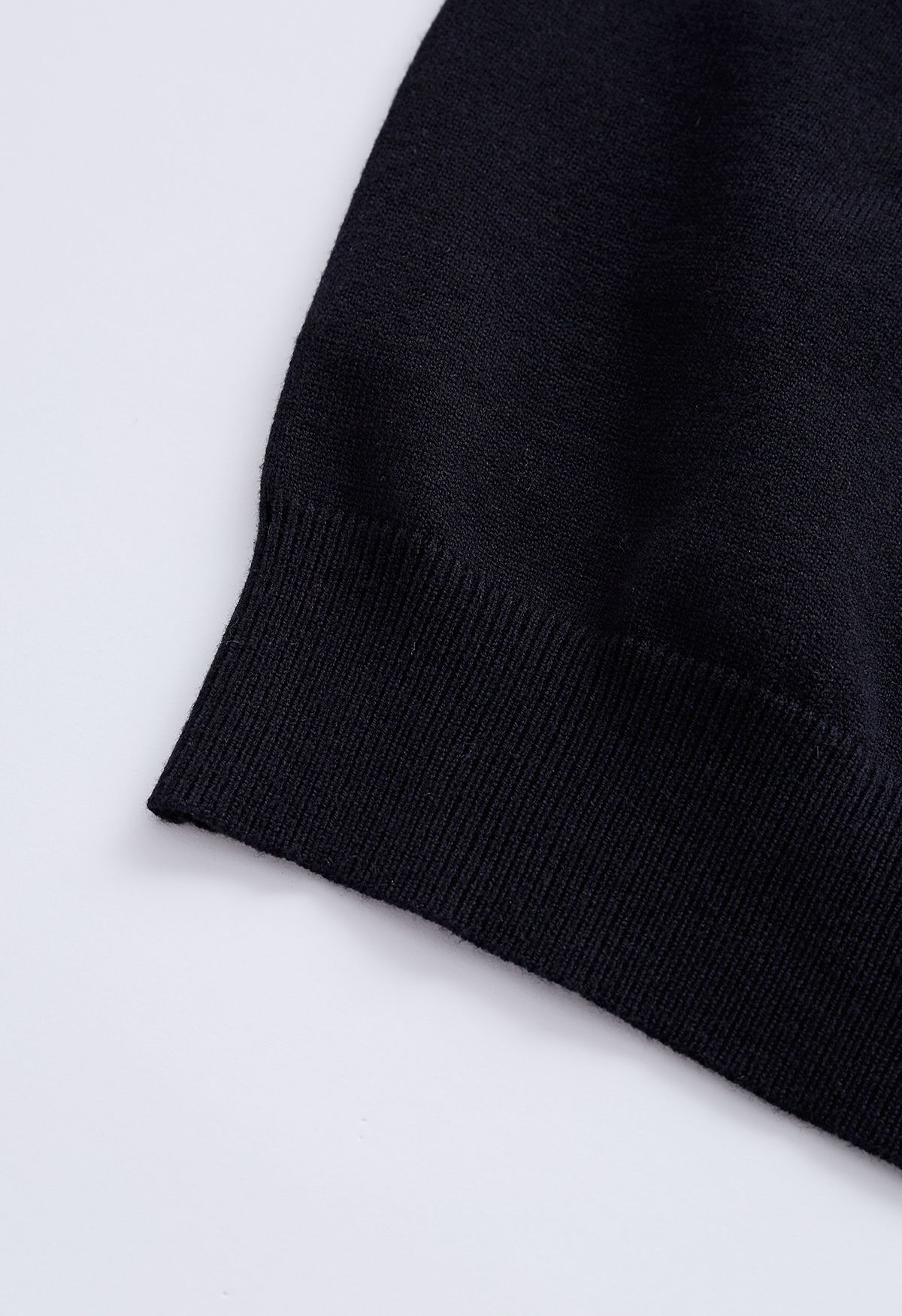 Pearl Trimmed Soft Knit Top in Black